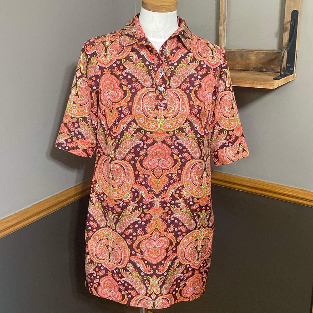 Banana Republic orange/brown paisley short sleeve shift dress size 2